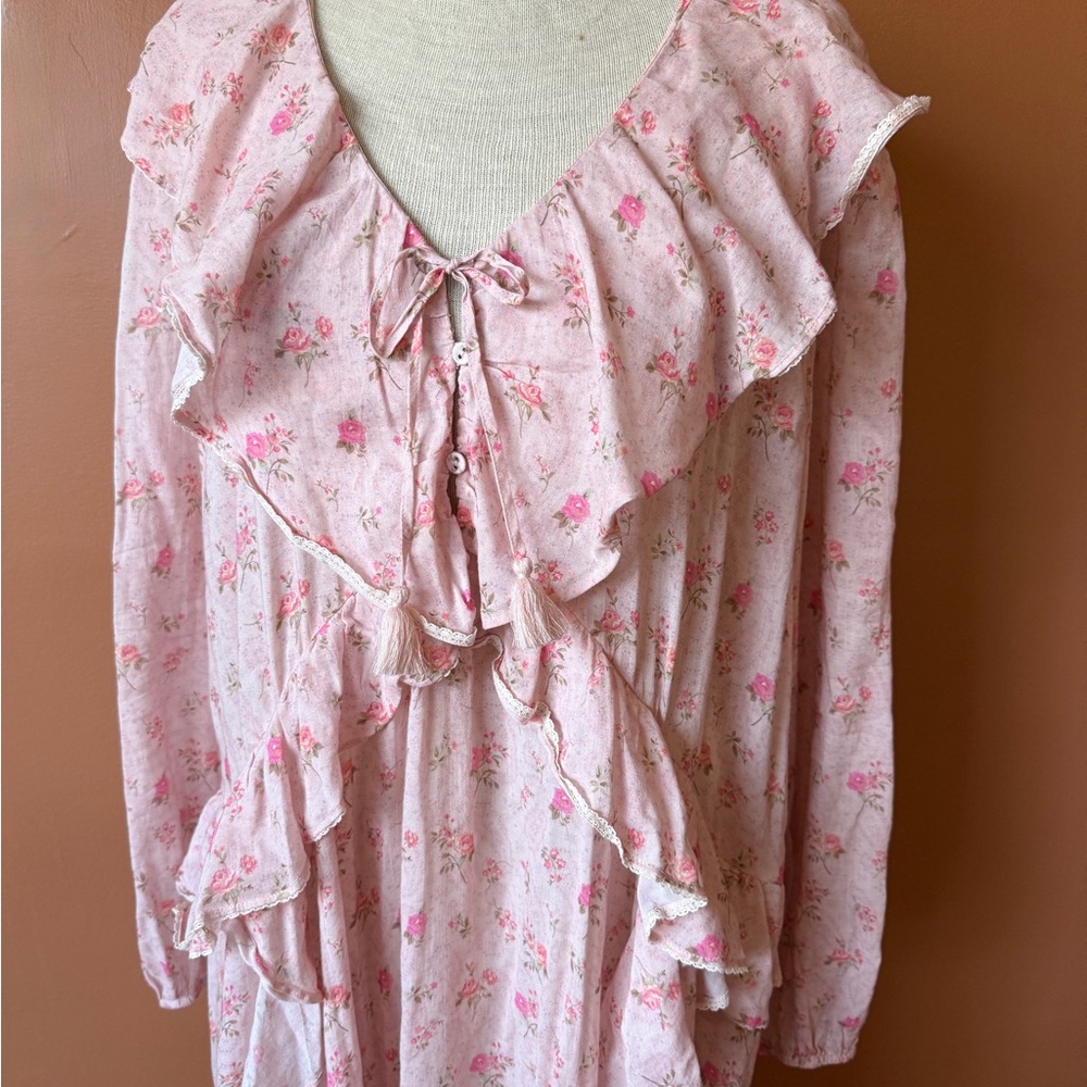 Spell & The Gypsy Collective Fleur Ruffle Floral Maxi Gown — Pink Champagne L - Picture 9 of 14